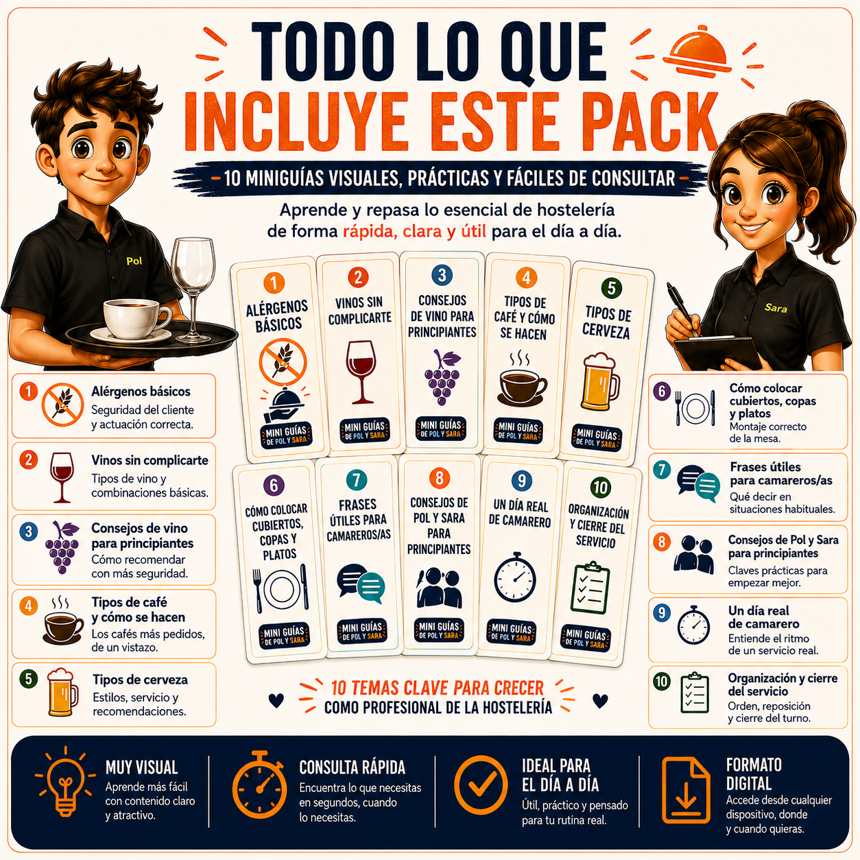 Hostelería de un vistazo: pack de 10 miniguías visuales